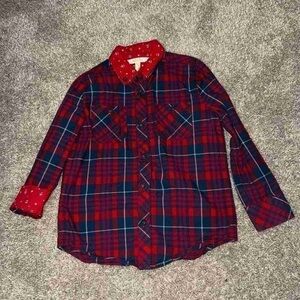Classic Red and Blue Plaid Women's Button Down Shirt